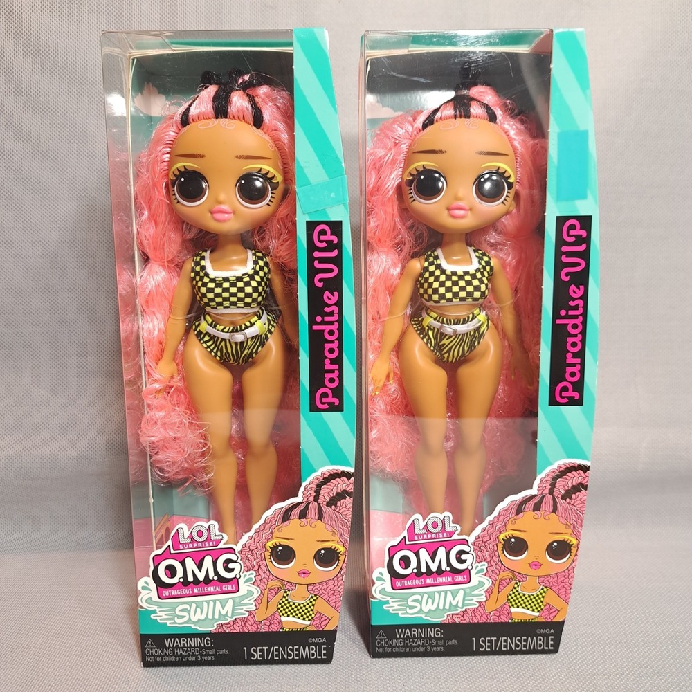 Lot Of 2 LOL Surprise OMG Swim Paradise VIP Dolls Pink Hair